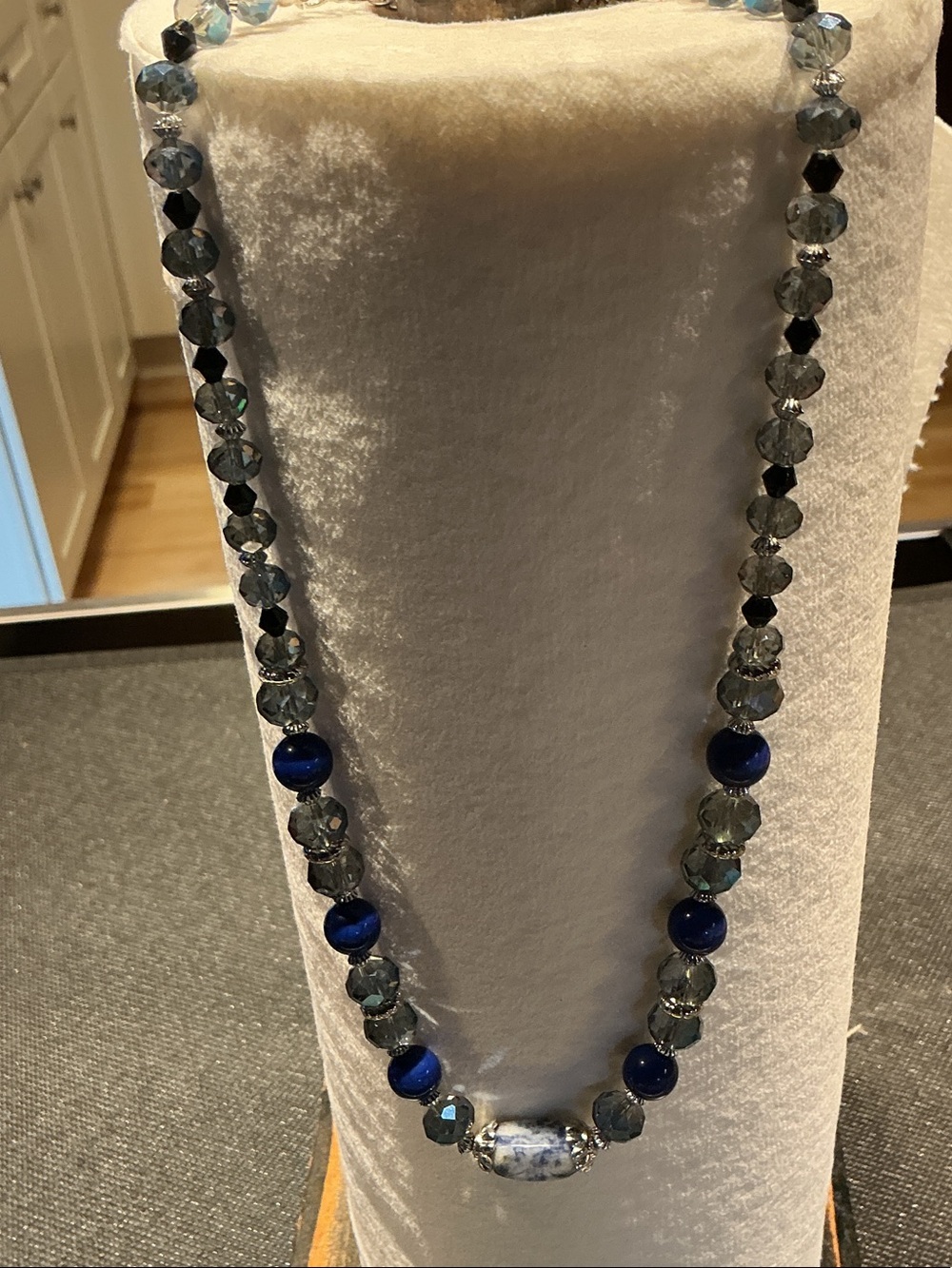 Blue and Gray Beaded Women's Necklace - Elegant Statement Jewelry